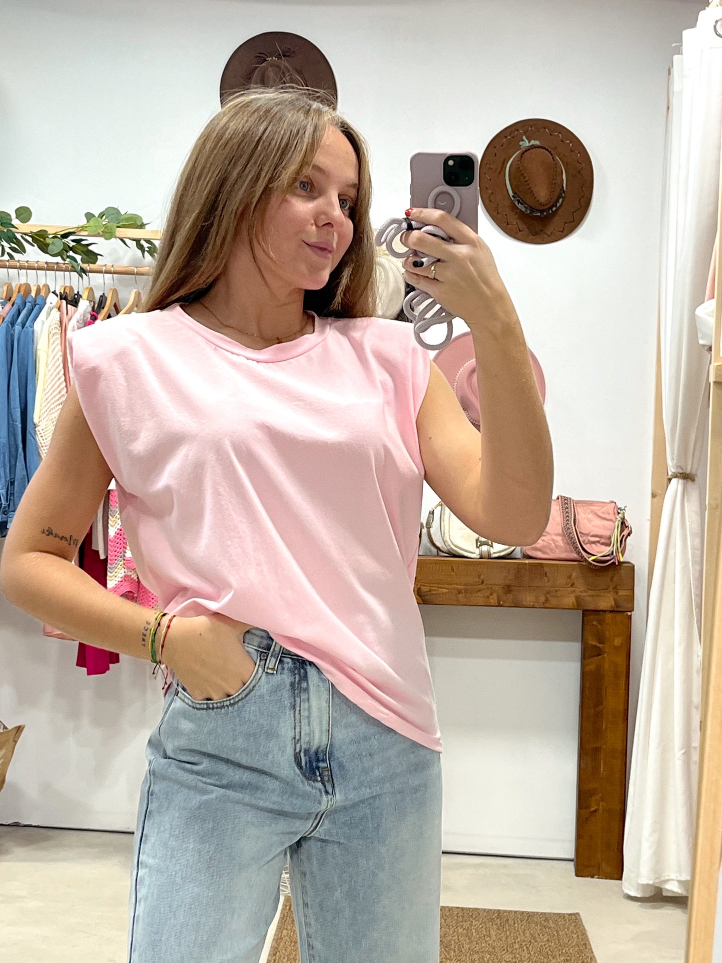 Camiseta Hombreras Rosa