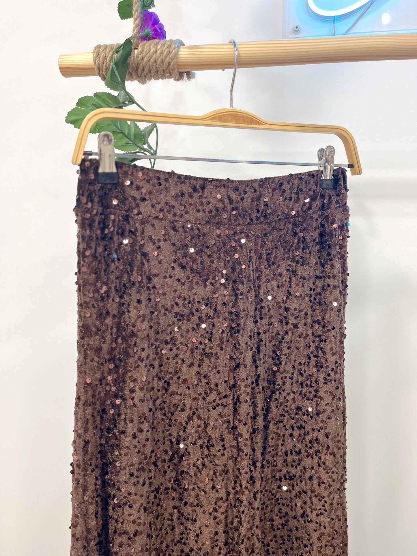 Falda Larga Lentejuela Marrón