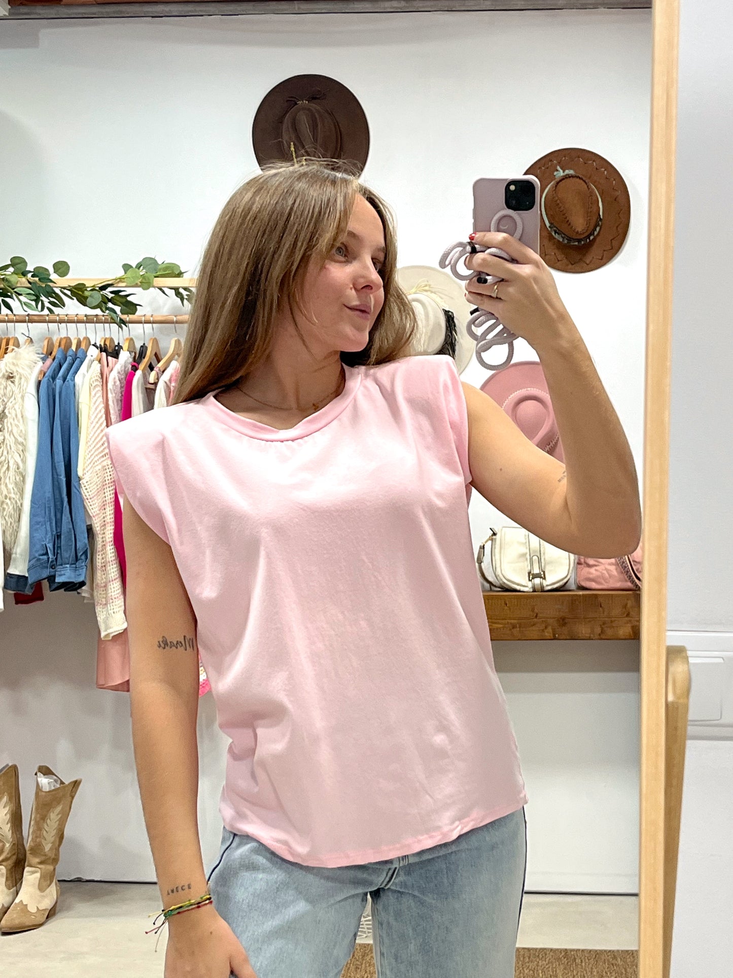 Camiseta Hombreras Rosa