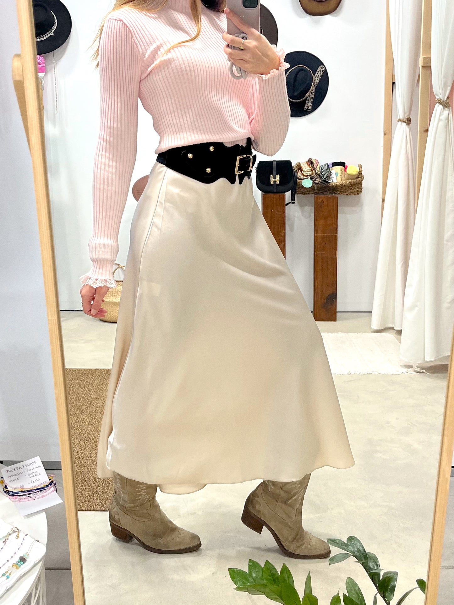 Falda Satinada Beige