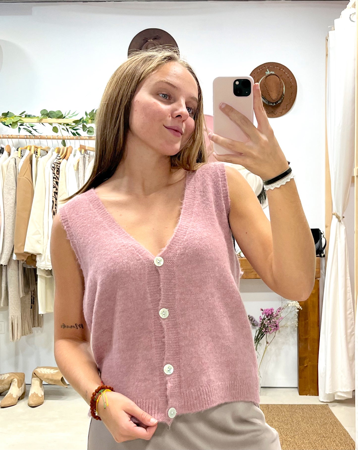 Chaleco Lana Rosa