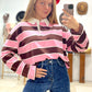 Jersey efecto Camisa rayas rosa y chocolate