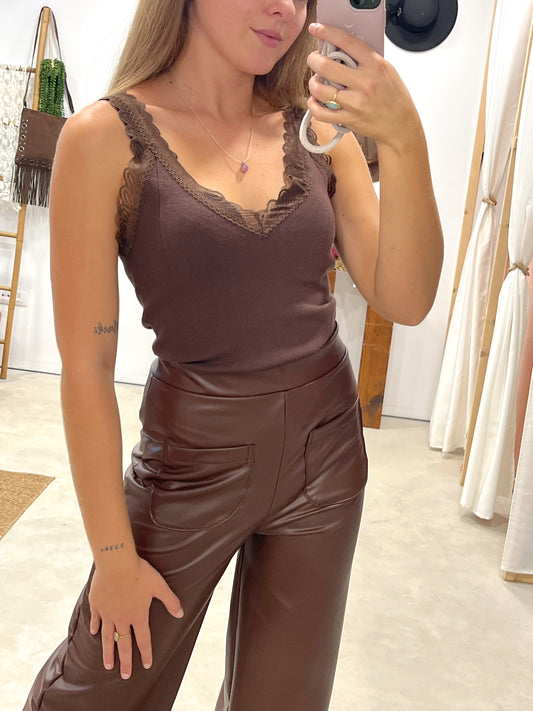Top Encaje Canalé Brown