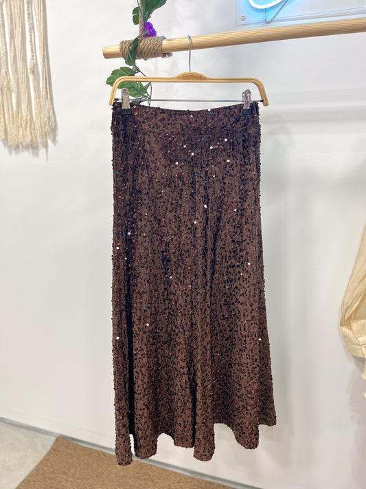 Falda Larga Lentejuela Marrón