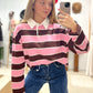 Jersey efecto Camisa rayas rosa y chocolate
