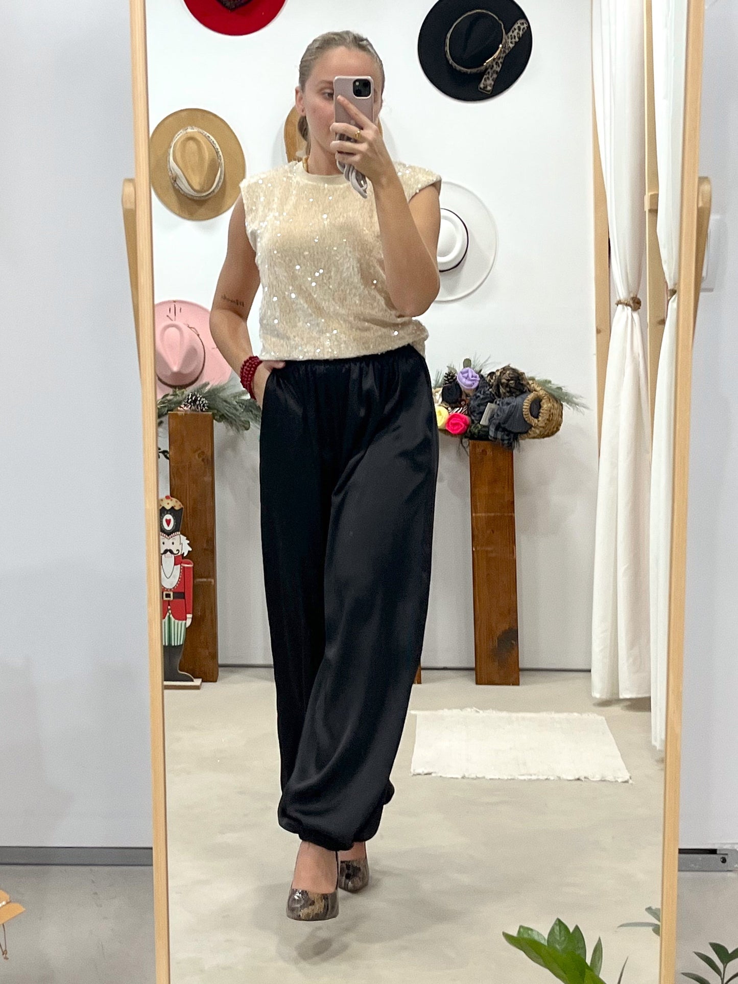 Pantalón Bombacho Satinado Black