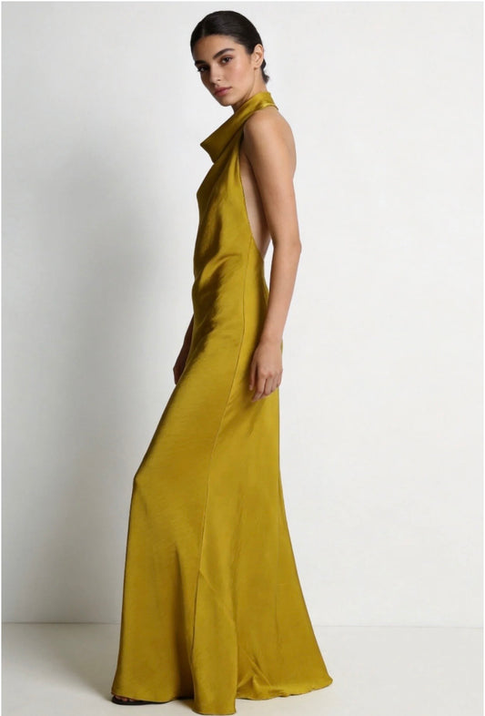 Vestido Mostaza Satinado