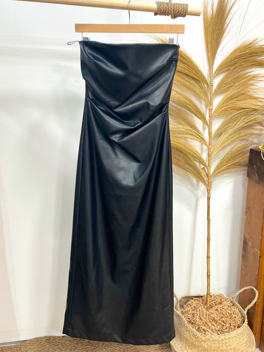 Vestido efecto drapeado Cuero
